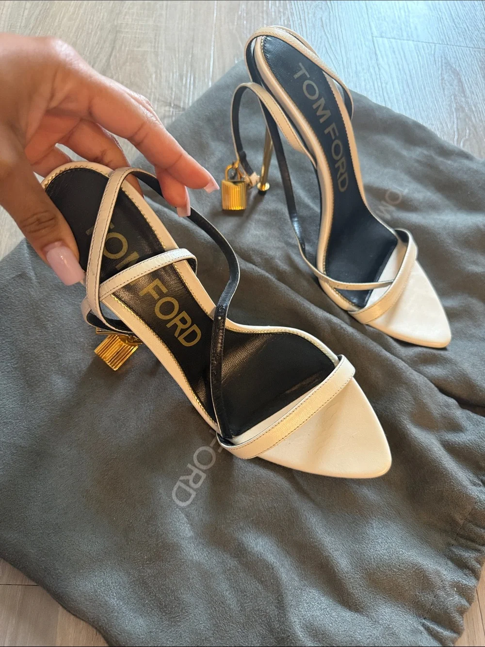 Tom Ford Black and White Leather Strappy Pointed-Toe Heels